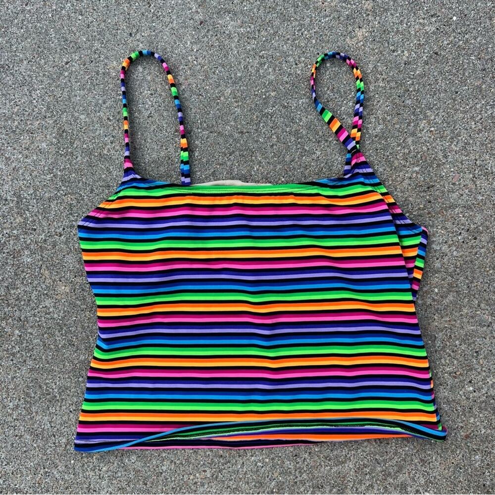 90s Catalina neon stripe swim tankini top LARGE